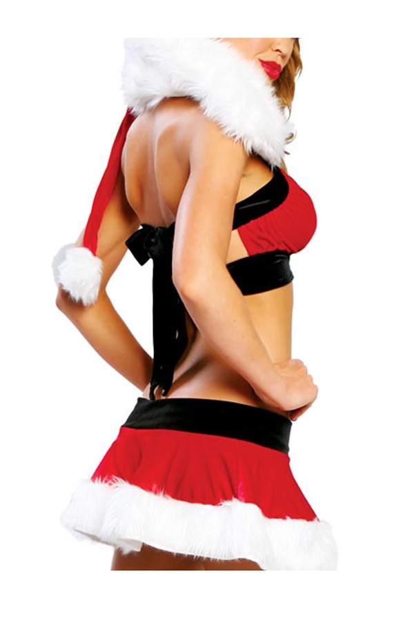 Christmas Costume Deep V-Neck Line Velour Santa Princess Dress - Click Image to Close